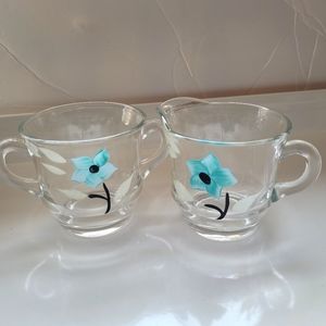 Bartlett Collins Floral Gay Fad Handpainted Glass Creamer & Sugar Bowl